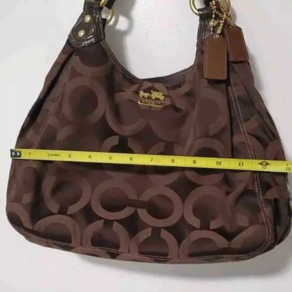 Coach Madison Maggie Bag Dark brown Gold Purple lining Signature C Pockets Hobo - Picture 7 of 15